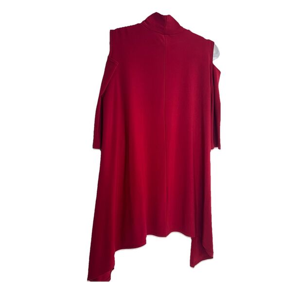 Clara Sun Woo Tunic Top Shirt Women’s M Red Asymmetrical Hem Stretch Lagenlook - Picture 2 of 5